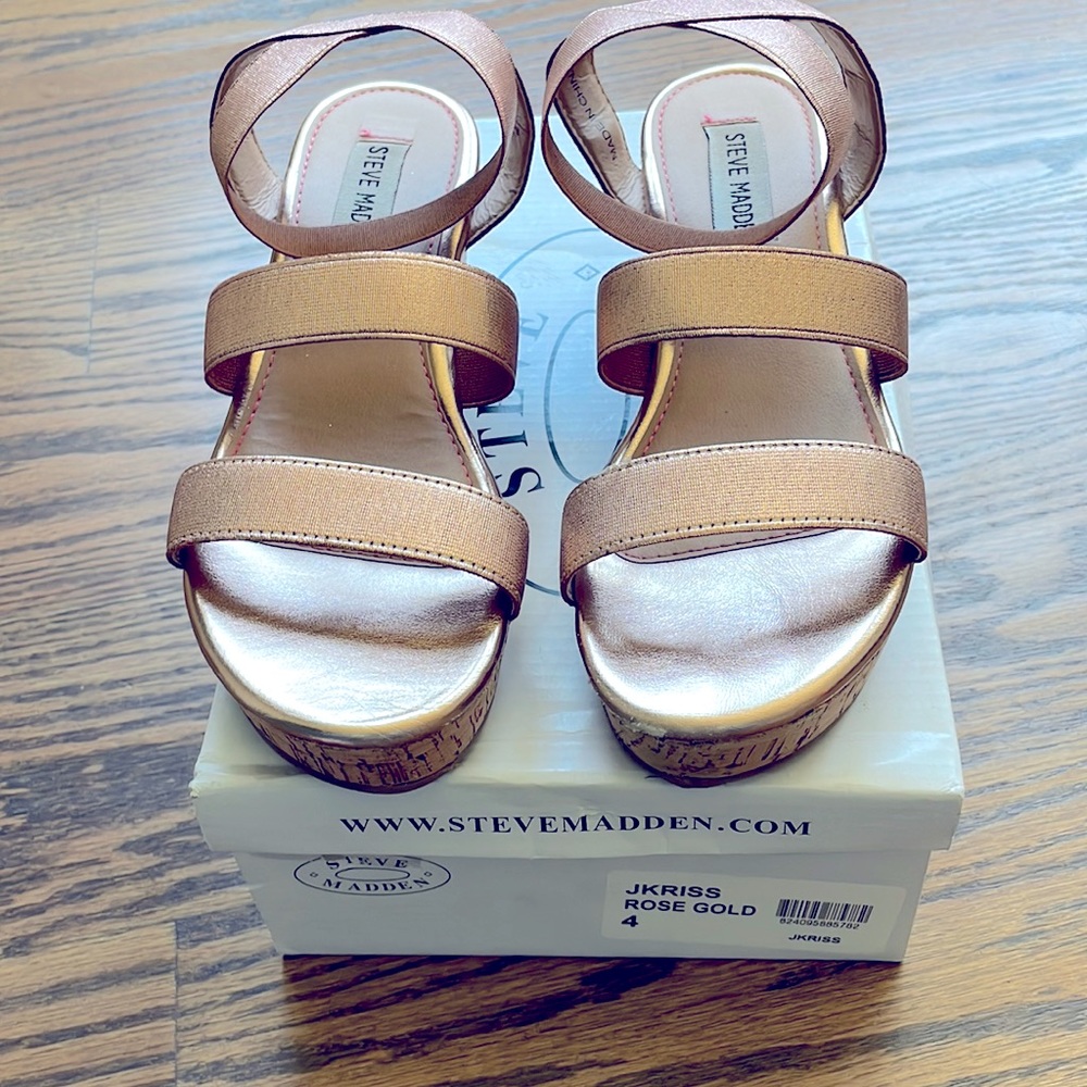 Girls rose gold cork heeled sandal